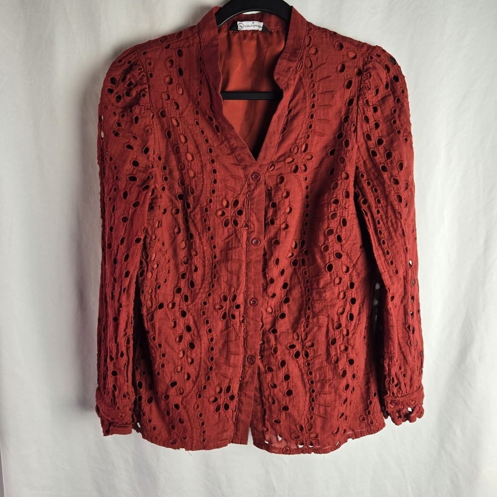Pretty Gardenâ Eyelet Blouse Womens Medium Rust Cottagecore Boho Fairy Prairie